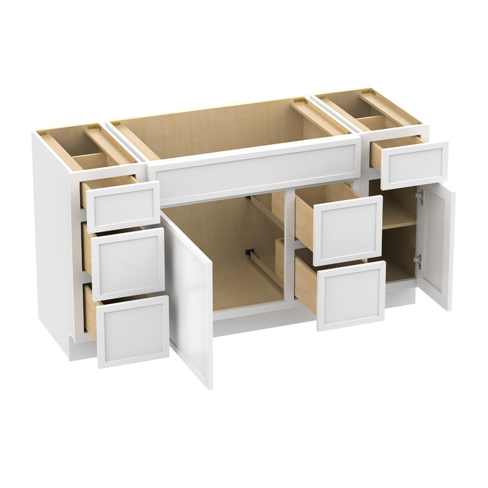 60" Modern Freestanding Birch & Plywood Bathroom Vanity Base Only – Shaker Style Storage Cabinet with 6 Drawers & 2 Soft-Closing Doors VA41123-362R-121 - HomeBeyond