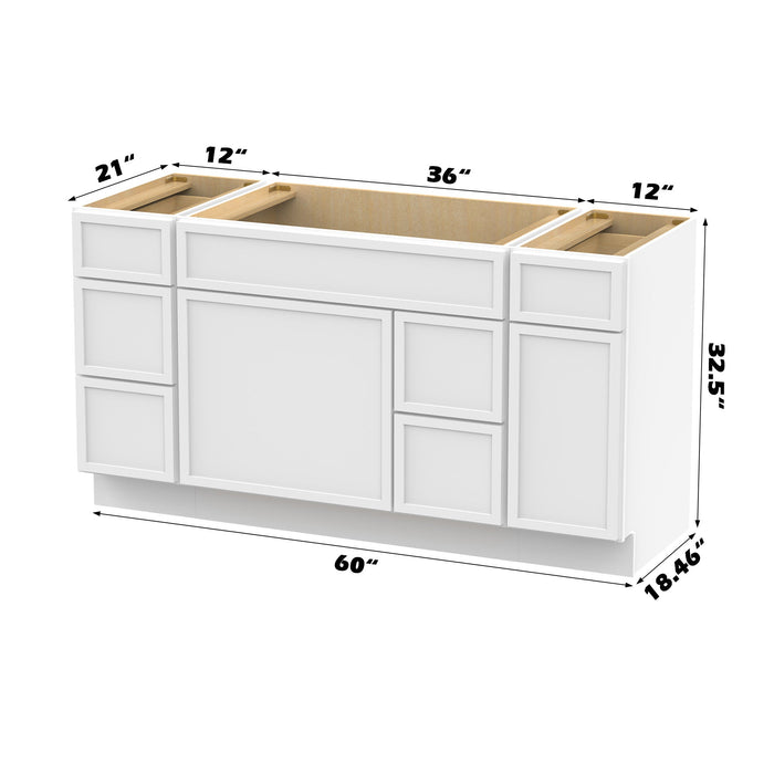 60" Modern Freestanding Birch & Plywood Bathroom Vanity Base Only – Shaker Style Storage Cabinet with 6 Drawers & 2 Soft-Closing Doors VA41123-362R-121 - HomeBeyond