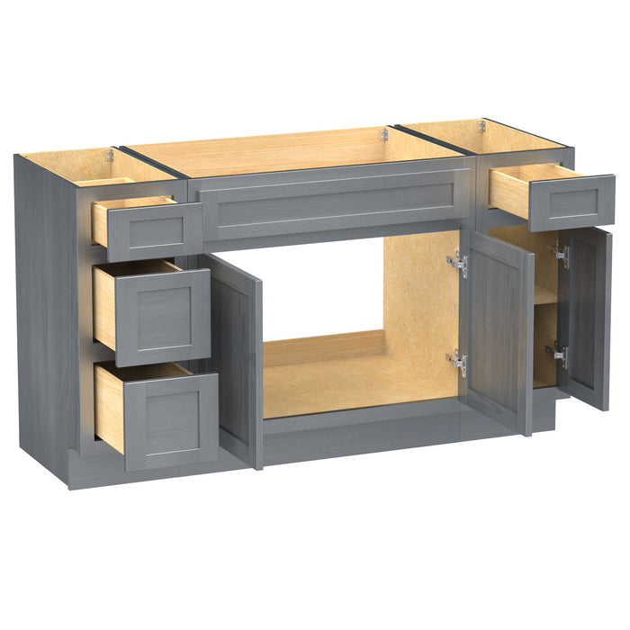 60" Modern Freestanding Oak Bathroom Vanity Base Only – Shaker Style Storage Cabinet with 4 Drawers & 3 Doors VA40123-36-121 - HomeBeyond