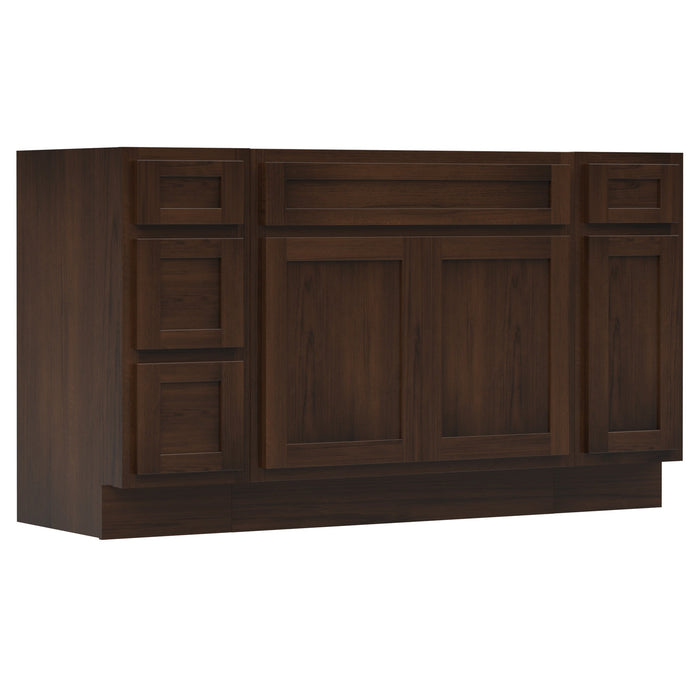 60" Modern Freestanding Oak Bathroom Vanity Base Only – Shaker Style Storage Cabinet with 4 Drawers & 3 Doors VA40123-36-121 - HomeBeyond