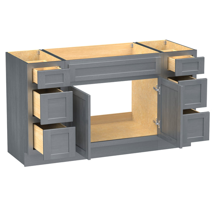 60" Modern Freestanding Oak Bathroom Vanity Base Only – Shaker Style Storage Cabinet with 6 Drawers & 2 Doors VA40123-36-123 - HomeBeyond