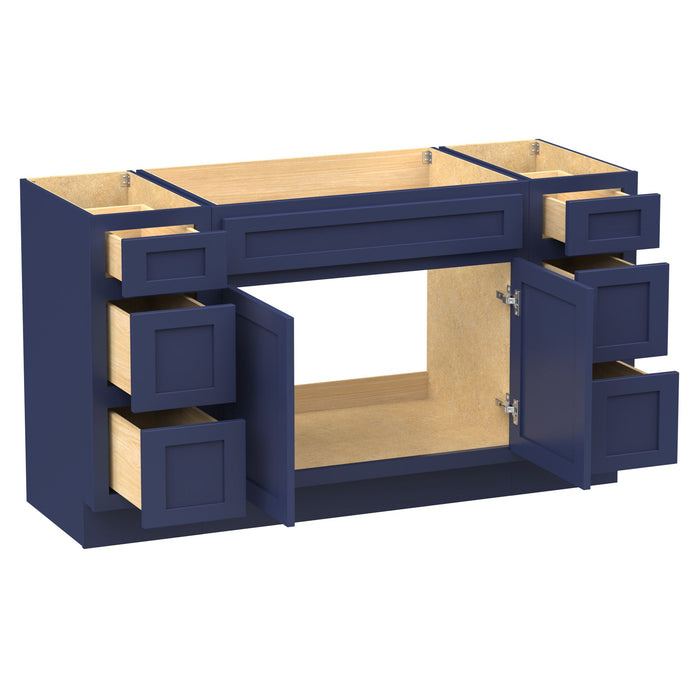 60" Modern Freestanding Oak Bathroom Vanity Base Only – Shaker Style Storage Cabinet with 6 Drawers & 2 Doors VA40123-36-123 - HomeBeyond