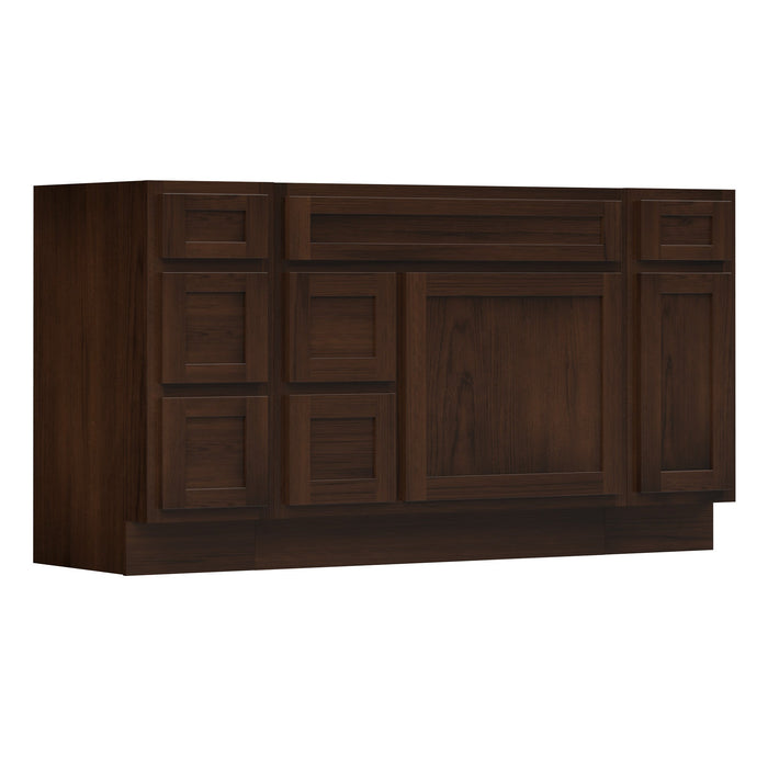 60" Modern Freestanding Oak Bathroom Vanity Base Only – Shaker Style Storage Cabinet with 6 Drawers & 2 Doors VA40123-362L-121 - HomeBeyond