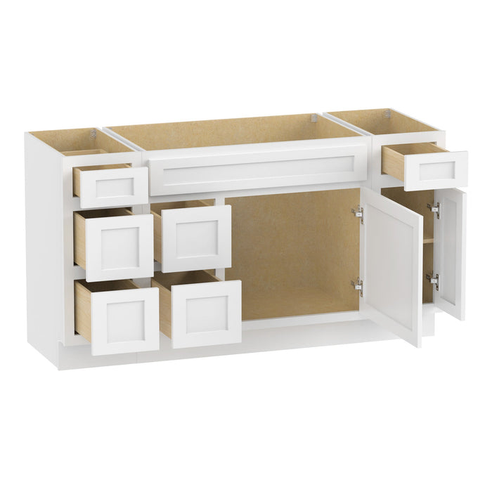 60" Modern Freestanding Oak Bathroom Vanity Base Only – Shaker Style Storage Cabinet with 6 Drawers & 2 Doors VA40123-362L-121 - HomeBeyond