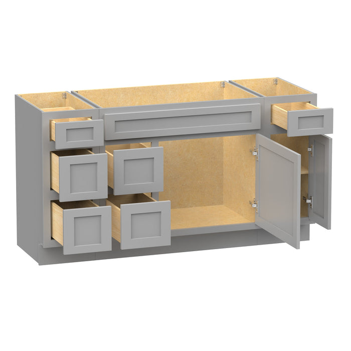 60" Modern Freestanding Oak Bathroom Vanity Base Only – Shaker Style Storage Cabinet with 6 Drawers & 2 Doors VA40123-362L-121 - HomeBeyond