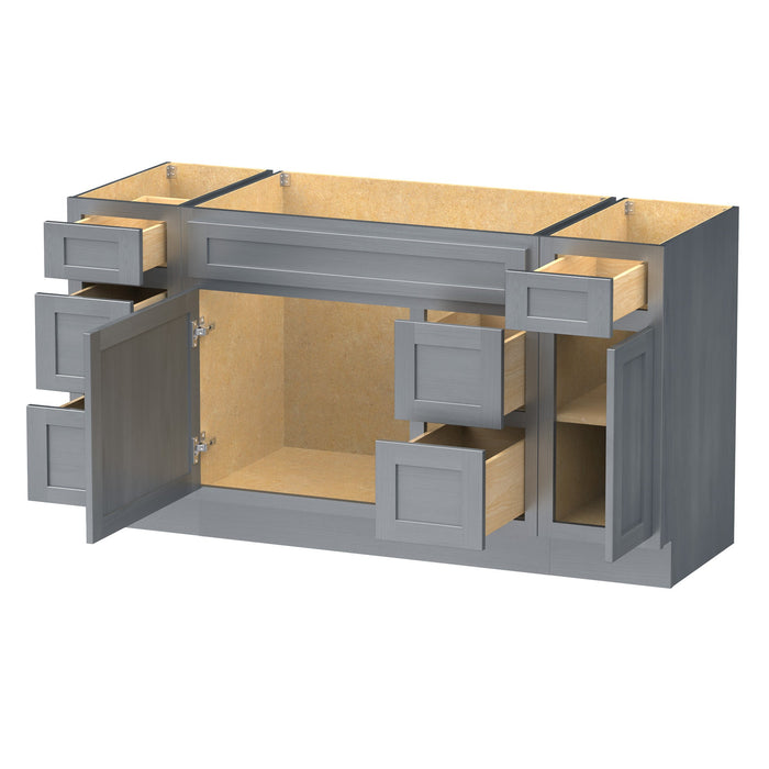 60" Modern Freestanding Oak Bathroom Vanity Base Only – Shaker Style Storage Cabinet with 6 Drawers & 2 Doors VA40123-362R-121 - HomeBeyond