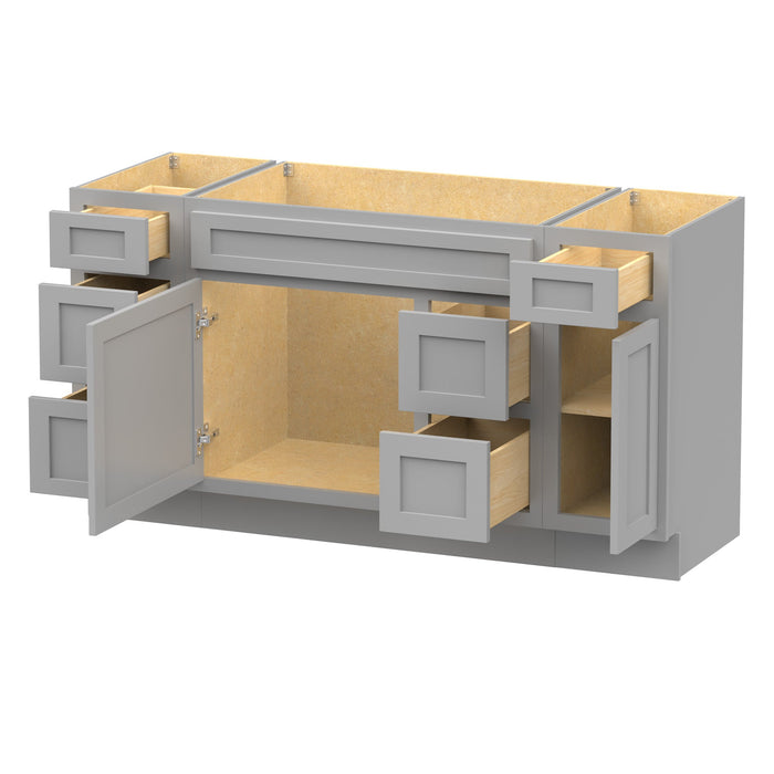 60" Modern Freestanding Oak Bathroom Vanity Base Only – Shaker Style Storage Cabinet with 6 Drawers & 2 Doors VA40123-362R-121 - HomeBeyond