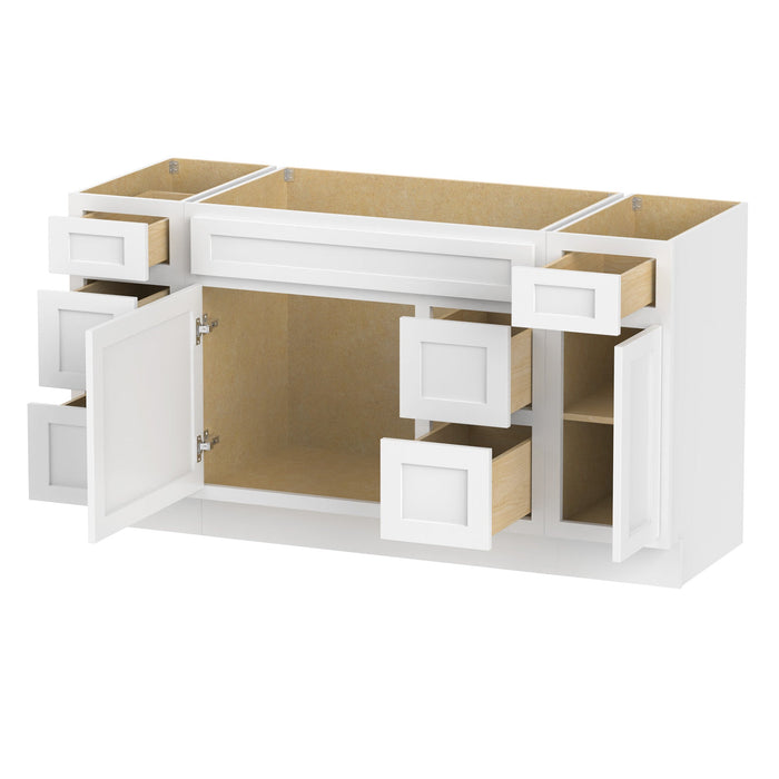 60" Modern Freestanding Oak Bathroom Vanity Base Only – Shaker Style Storage Cabinet with 6 Drawers & 2 Doors VA40123-362R-121 - HomeBeyond
