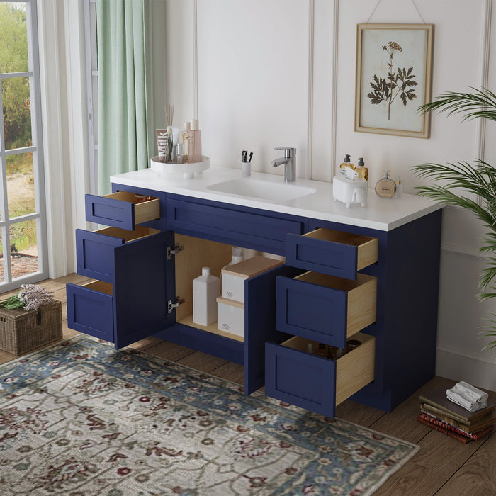 60" Modern Freestanding Oak Plywood Bathroom Vanity Base Only – Shaker Style Storage Cabinet with 6 Drawers & 2 Soft-Close Doors VA40153-30-153 - HomeBeyond