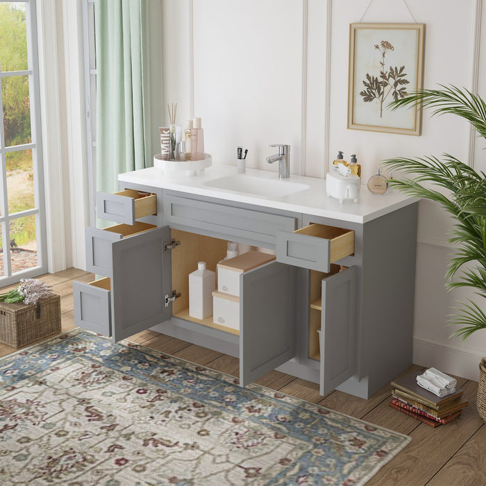 60" Oak Bathroom Vanity Cabinet without Top - 4 Drawers & 3 Doors - HomeBeyond