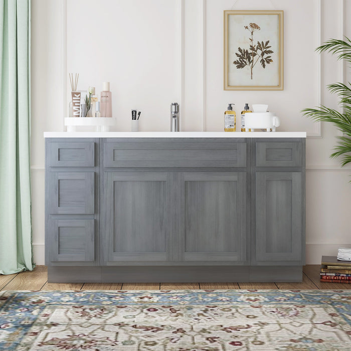 60" Oak Bathroom Vanity Cabinet without Top - 4 Drawers & 3 Doors - HomeBeyond
