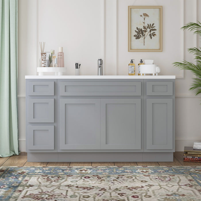 60" Oak Bathroom Vanity Cabinet without Top - 4 Drawers & 3 Doors - HomeBeyond