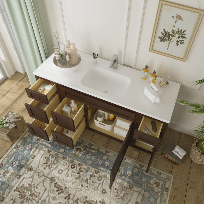60" Oak Bathroom Vanity Cabinet without Top - 6 Drawers & 2 Doors - HomeBeyond
