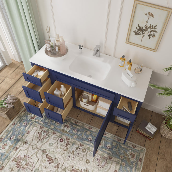 60" Oak Bathroom Vanity Cabinet without Top - 6 Drawers & 2 Doors - HomeBeyond