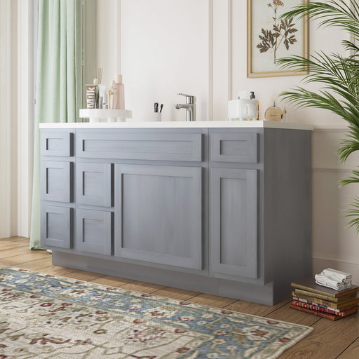 60" Oak Bathroom Vanity Cabinet without Top - 6 Drawers & 2 Doors - HomeBeyond