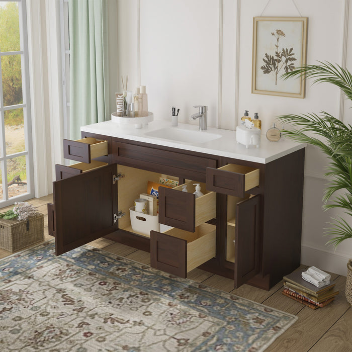 60" Oak Bathroom Vanity Cabinet without Top - 6 Drawers & 2 Doors - HomeBeyond
