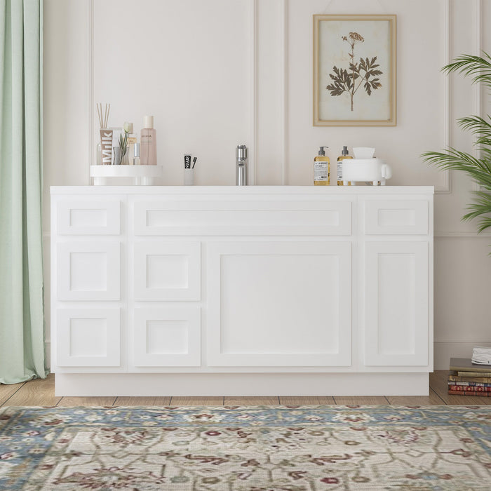 60" Oak Bathroom Vanity Cabinet without Top - 6 Drawers & 2 Doors - HomeBeyond