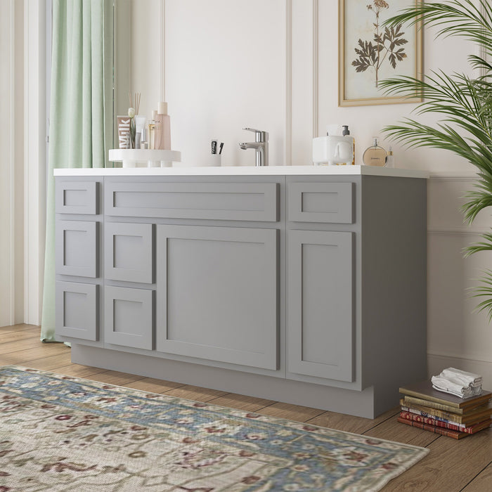 60" Oak Bathroom Vanity Cabinet without Top - 6 Drawers & 2 Doors - HomeBeyond