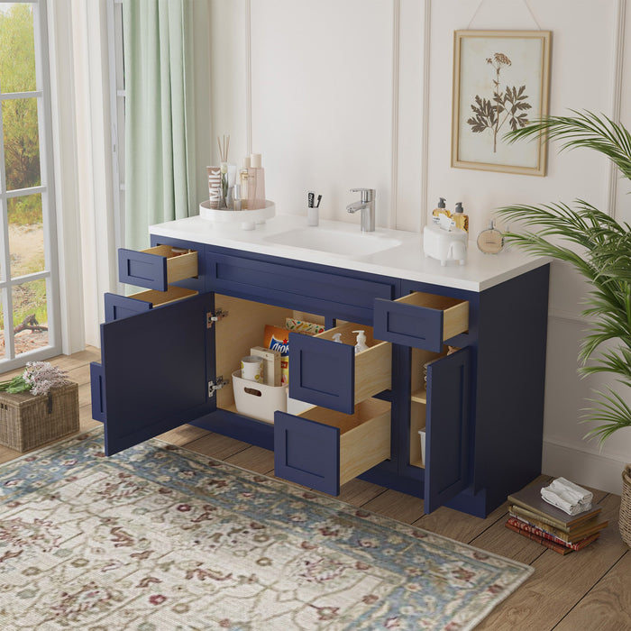 60" Oak Bathroom Vanity Cabinet without Top - 6 Drawers & 2 Doors - HomeBeyond