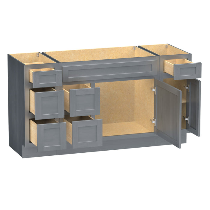 60" Oak Bathroom Vanity Cabinet without Top - 6 Drawers & 2 Doors - HomeBeyond