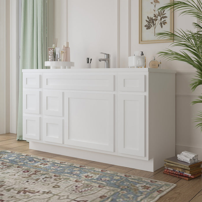 60" Oak Bathroom Vanity Cabinet without Top - 6 Drawers & 2 Doors - HomeBeyond
