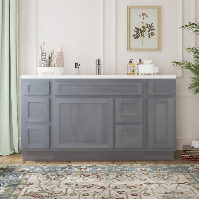 60" Oak Bathroom Vanity Cabinet without Top - 6 Drawers & 2 Doors - HomeBeyond