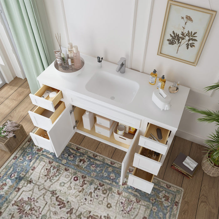 60" Oak Bathroom Vanity Cabinet without Top - 6 Drawers & 2 Doors - HomeBeyond