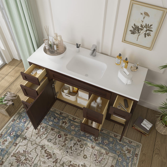 60" Oak Bathroom Vanity Cabinet without Top - 6 Drawers & 2 Doors - HomeBeyond