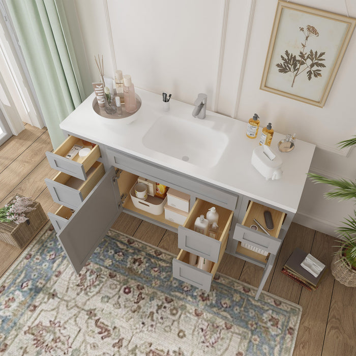60" Oak Bathroom Vanity Cabinet without Top - 6 Drawers & 2 Doors - HomeBeyond