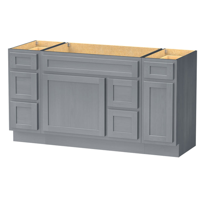 60" Oak Bathroom Vanity Cabinet without Top - 6 Drawers & 2 Doors - HomeBeyond
