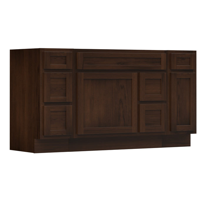 60" Oak Bathroom Vanity Cabinet without Top - 6 Drawers & 2 Doors - HomeBeyond
