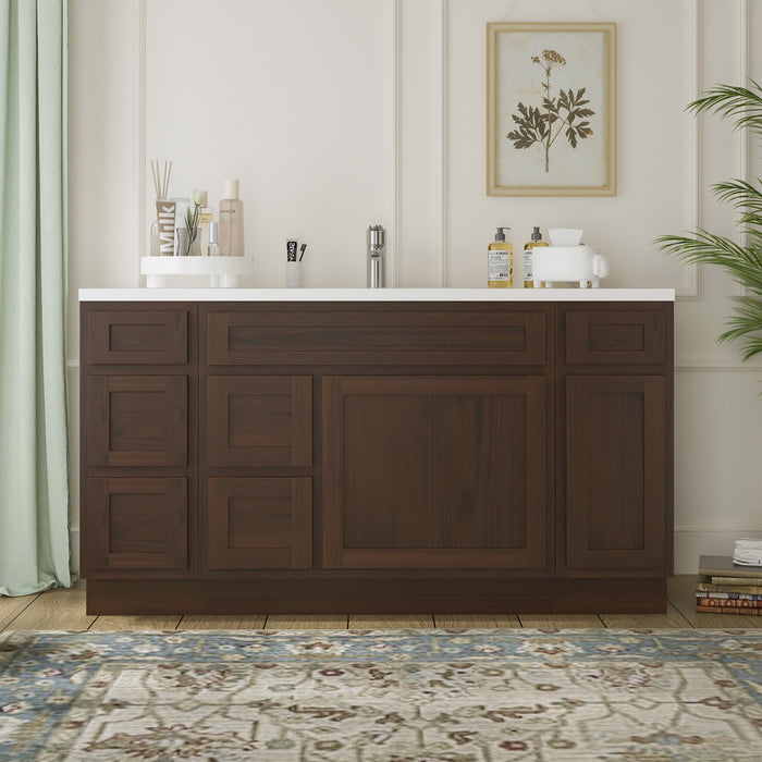 60" Oak Bathroom Vanity Cabinet without Top - 6 Drawers & 2 Doors - HomeBeyond