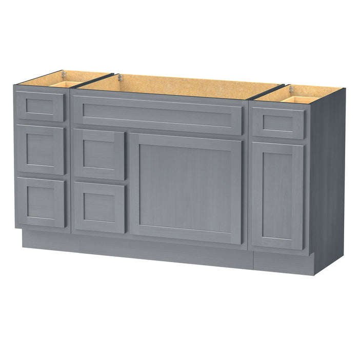 60" Oak Bathroom Vanity Cabinet without Top - 6 Drawers & 2 Doors - HomeBeyond
