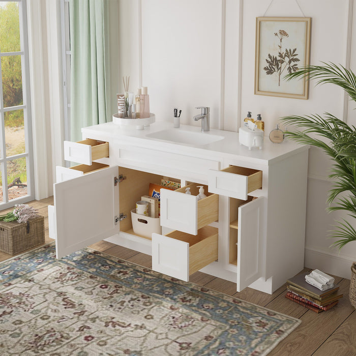 60" Oak Bathroom Vanity Cabinet without Top - 6 Drawers & 2 Doors - HomeBeyond