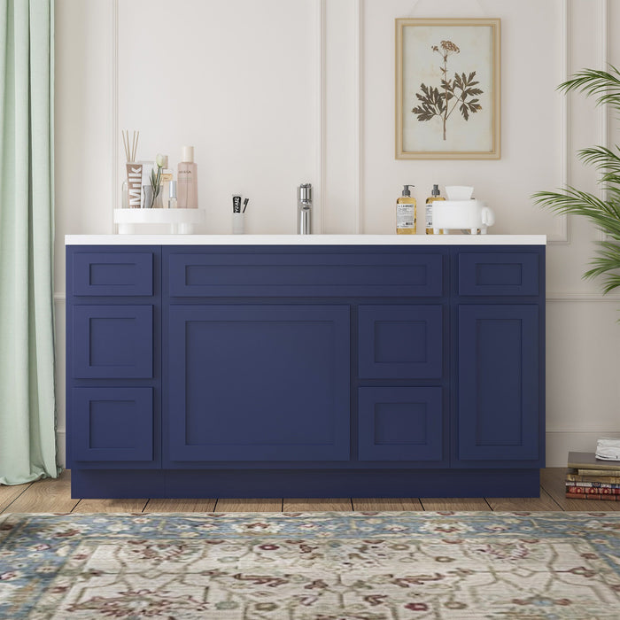 60" Oak Bathroom Vanity Cabinet without Top - 6 Drawers & 2 Doors - HomeBeyond