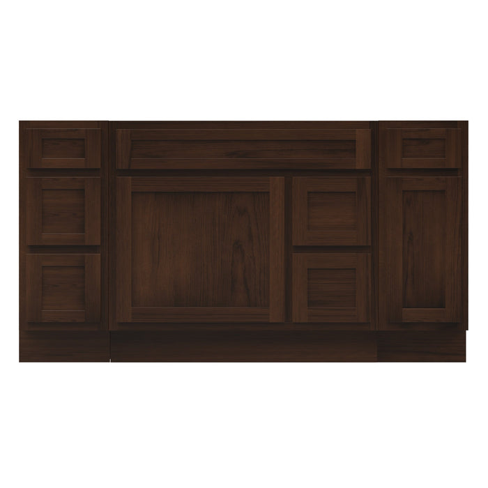60" Oak Bathroom Vanity Cabinet without Top - 6 Drawers & 2 Doors - HomeBeyond