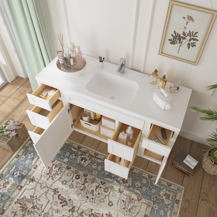 60" Oak Bathroom Vanity Cabinet without Top - 6 Drawers & 2 Doors - HomeBeyond