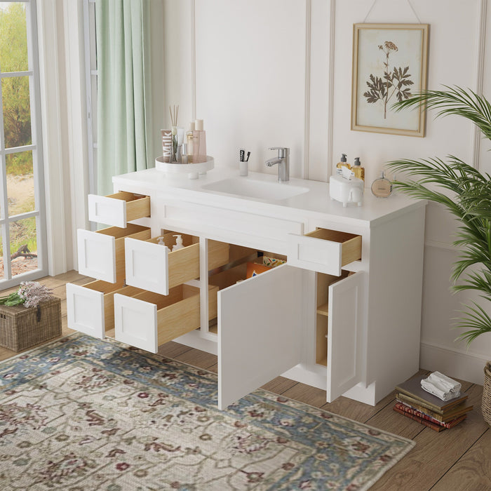 60" Oak Bathroom Vanity Cabinet without Top - 6 Drawers & 2 Doors - HomeBeyond