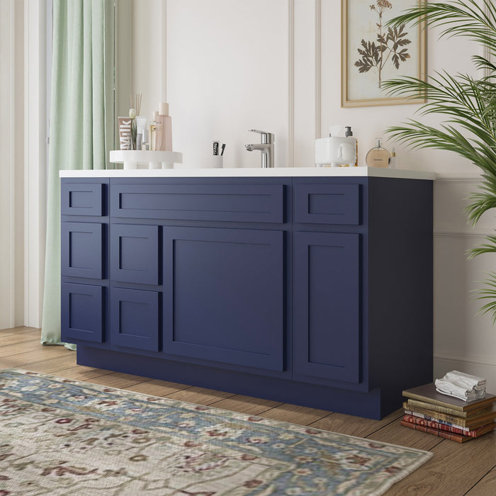 60" Oak Bathroom Vanity Cabinet without Top - 6 Drawers & 2 Doors - HomeBeyond