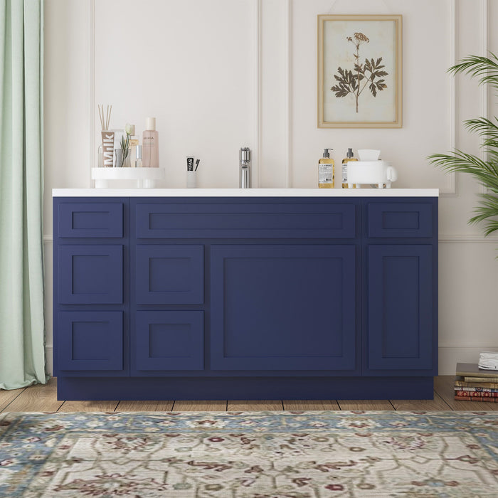 60" Oak Bathroom Vanity Cabinet without Top - 6 Drawers & 2 Doors - HomeBeyond