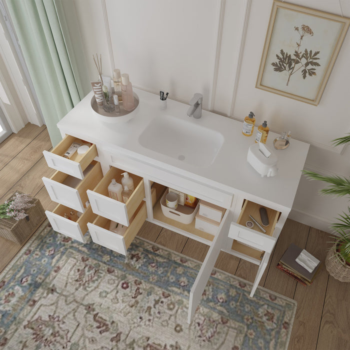 60" Oak Bathroom Vanity Cabinet without Top - 6 Drawers & 2 Doors - HomeBeyond