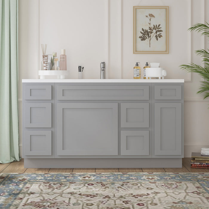 60" Oak Bathroom Vanity Cabinet without Top - 6 Drawers & 2 Doors - HomeBeyond