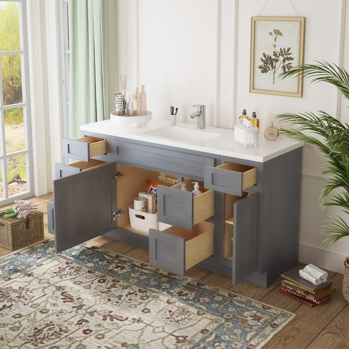 60" Oak Bathroom Vanity Cabinet without Top - 6 Drawers & 2 Doors - HomeBeyond