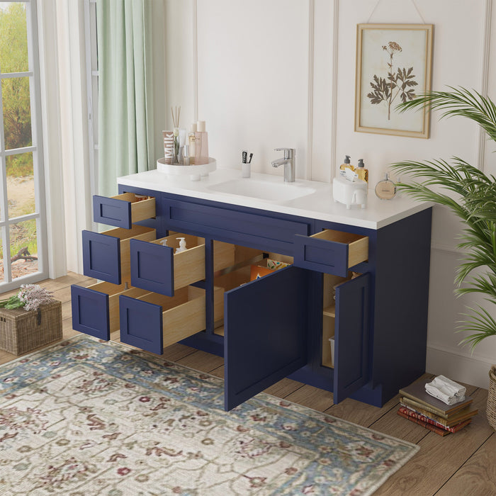 60" Oak Bathroom Vanity Cabinet without Top - 6 Drawers & 2 Doors - HomeBeyond
