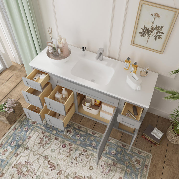 60" Oak Bathroom Vanity Cabinet without Top - 6 Drawers & 2 Doors - HomeBeyond