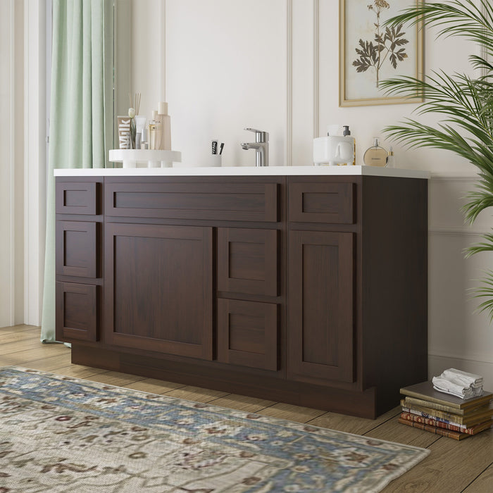 60" Oak Bathroom Vanity Cabinet without Top - 6 Drawers & 2 Doors - HomeBeyond