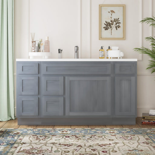 60" Oak Bathroom Vanity Cabinet without Top - 6 Drawers & 2 Doors - HomeBeyond
