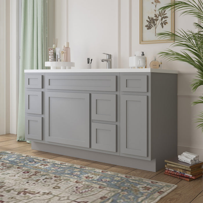 60" Oak Bathroom Vanity Cabinet without Top - 6 Drawers & 2 Doors - HomeBeyond