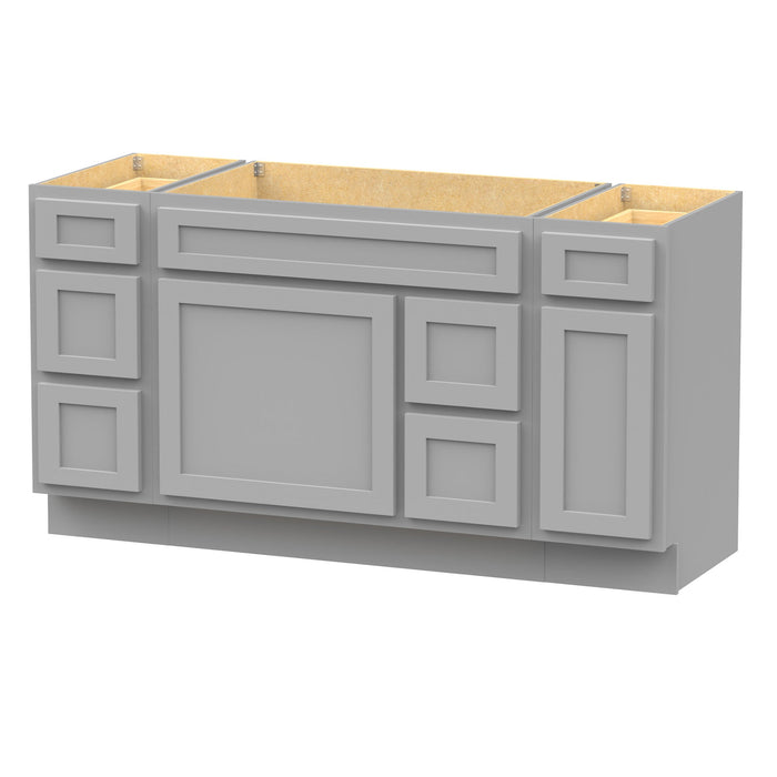 60" Oak Bathroom Vanity Cabinet without Top - 6 Drawers & 2 Doors - HomeBeyond