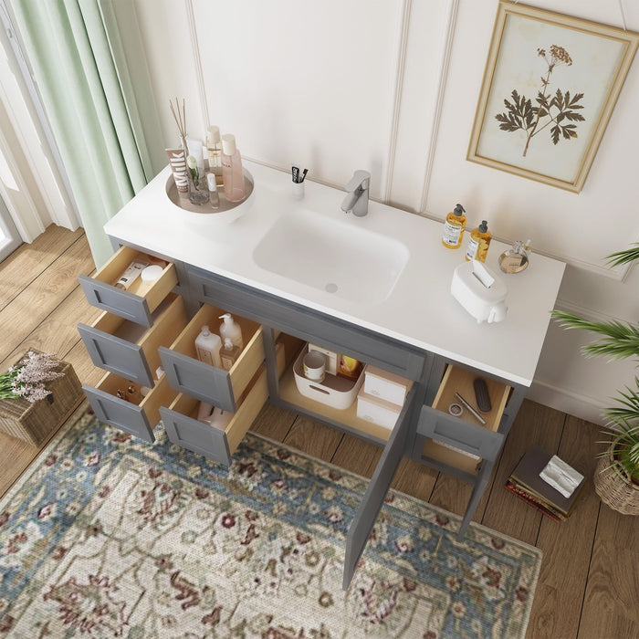 60" Oak Bathroom Vanity Cabinet without Top - 6 Drawers & 2 Doors - HomeBeyond